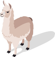 Naklejka premium Isometric light brown llama standing casting a shadow on transparent background vector