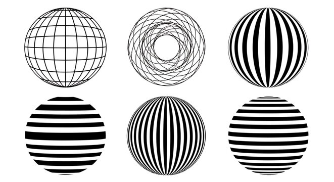 Abstract circular patterns with striped spheres forming optical illusion designs.