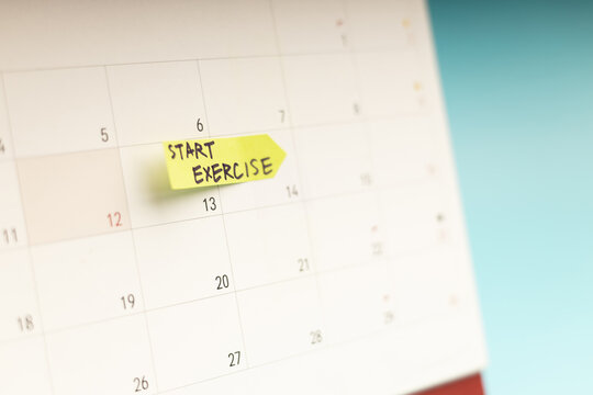 Start Exercise note, healthy lifestyle, fitness motivation and beginning of personal wellness