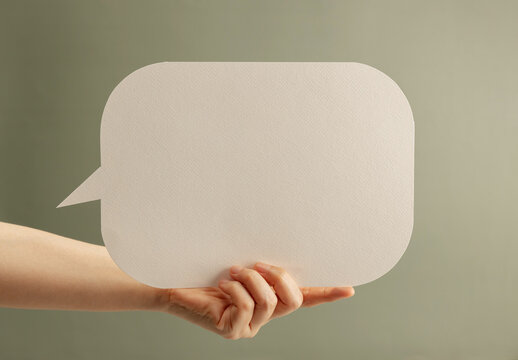 Speak speech talk expression with hands holding blank speech bubble, communication message