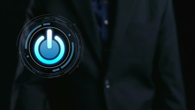 Start 2025 concept with futuristic power button symbolizing fresh beginnings, innovation, and digital transformation. Start 2025, new goals, and start 2025 initiative. Elide