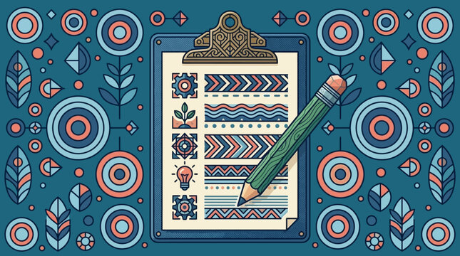 mayan aztec pattern design with geometric symbols and feather motifs for cultural artwork