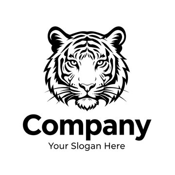 Bold black and white tiger face logo with detailed stripes, symbolizing strength, power, and elegance.