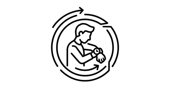 Man looking at watch inside circular time management loop.