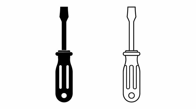 Flathead screwdriver set in solid and outline styles for repair
