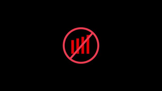 Lost Connection Icon Animation on black background,Net Connection lost symbol,Internet connection lost,Unavailable mobile network animated flat item.