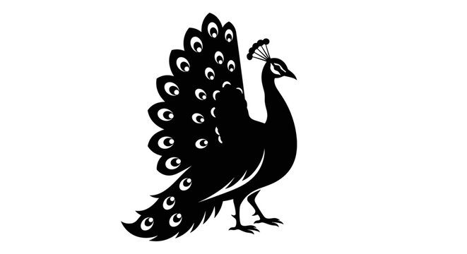 Black Peacock Bird Silhouette.