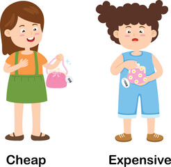Opposite cheap and expensive vector illustration