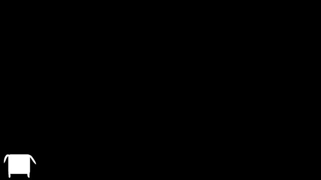 A loading screen where a square white figure with legs or tentacles is spinning in the bottom corner.