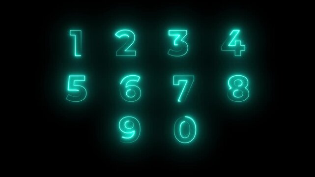 Neon glowing number count. 3D geometry shapes numerals. font alphabet and Motion graphics of number concept.4k motion graphics video animation