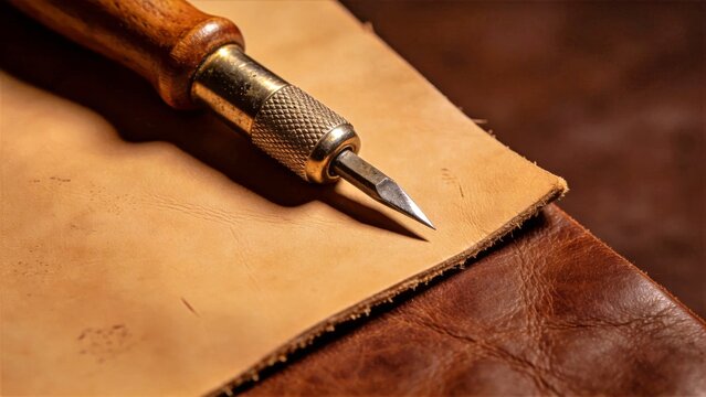 Vintage Steel Leather Carving Rotary Knife On Vegetable Tanned Leather Scrap
