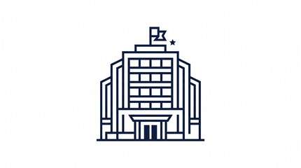 Obraz premium Modern Office Building Line Icon, Corporate Business Headquarters Vector Outline Illustration, Commercial Architecture Symbol Isolated on White Background for Real Estate, Navigation, UI, Web and Mobi
