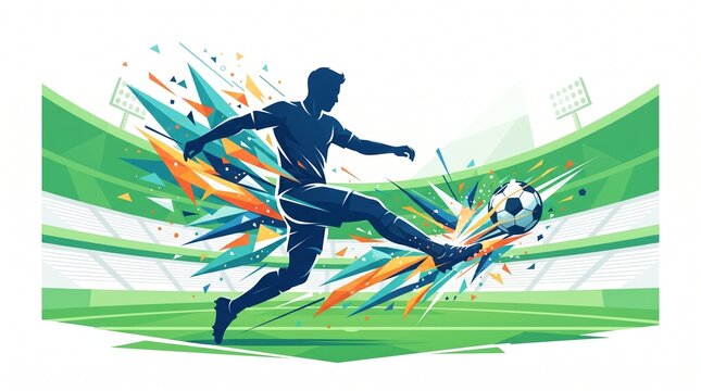 Dramatic football match field at night with glowing lights illustration
