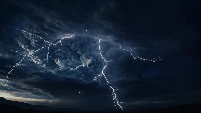 Dramatic mammatus clouds over dark sky with moody atmospheric lighting