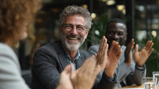 Business professionals celebrating successful deal in office high-fives and claps symbolizing achievement teamwork corporate success motivation leadership collaboration and goal accomplishment