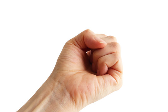 woman's hand making a fist showing grip strength decline isolated on white background