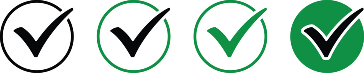 Green check mark icon, set approve tick in circles © KHOKON
