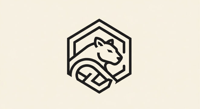 Minimalist Logo of a Dog Inside a Hexagonal Frame