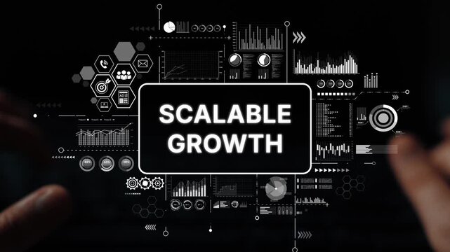 Creative Hands Interacting with Digital Dashboard Representing Scalable Growth and Data Analysis in Technology Environment. Asymptotic smart data analytic.