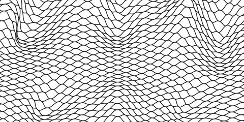 Curved fishing net or soccer ball. Wire or lace pattern. Black net texture isolated on a white background. Metal or fabric fence, fishing net, cage, or lattice structure. Vector illustration.eps 10 © liliskarlina