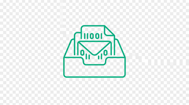 Digital file inbox icon containing binary code document
