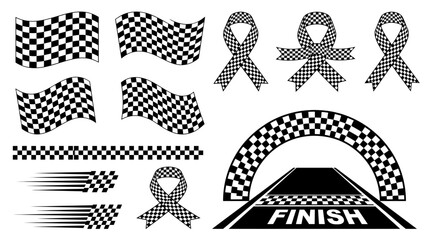 Obraz premium Checkered Racing Flag Set and Finish Line Vector Icons
