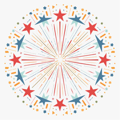 Fototapeta premium Circular Firework Mandala with Stars and Confetti