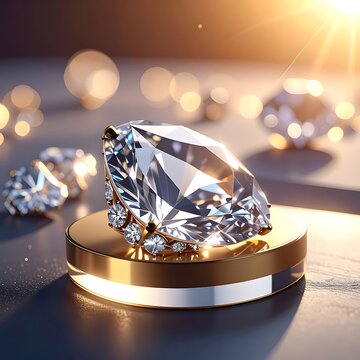A large diamond on a gold platform with smaller diamonds nearby