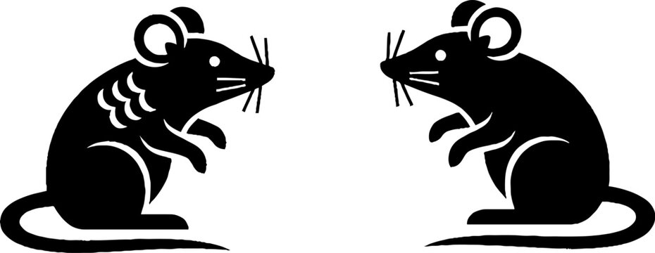 Two black silhouette mice facing each other.