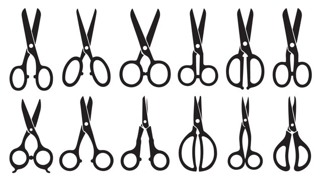 Various professional scissors icons set for hair salon and tailoring cutting purposes.