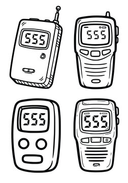 Retro 90s Pager Beeper Line Art Sticker with 555 Numeric Code, Black and White Bold Outline