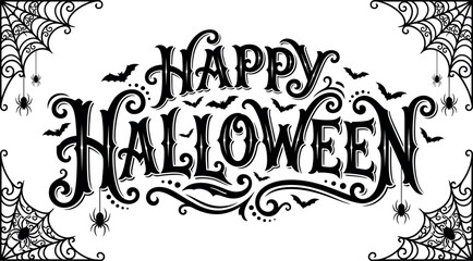 Fototapeta premium Happy halloween day greeting with spooky bats and spiders
