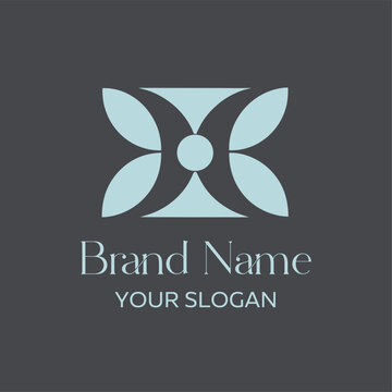 Symmetrical abstract emblem combining leaf petals with sleek curves