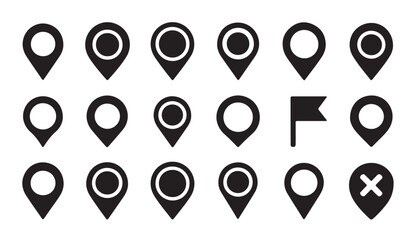 Set of black map pin icons for location tracking and navigation design element. © Tanvir