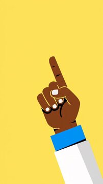 Illustration of a hand pointing upward on yellow background.