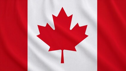 Fototapeta premium Canadian Flag Showing Red and White Colors with Maple Leaf Symbol on Fabric