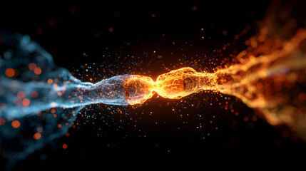 Fototapeta premium Artistic Close-Up Visualization of a Single Synaptic Connection with Vibrant Colors and Dynamic Motion
