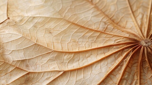 Dried lotus leaf radiating veins close up