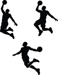 Basketball Player Dunk Silhouette Set Jumping Athlete Sports Vector Illustration © MD