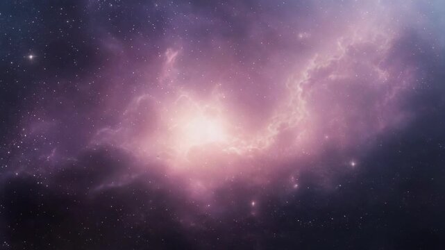 Vibrant purple and pink nebula with numerous stars in deep space