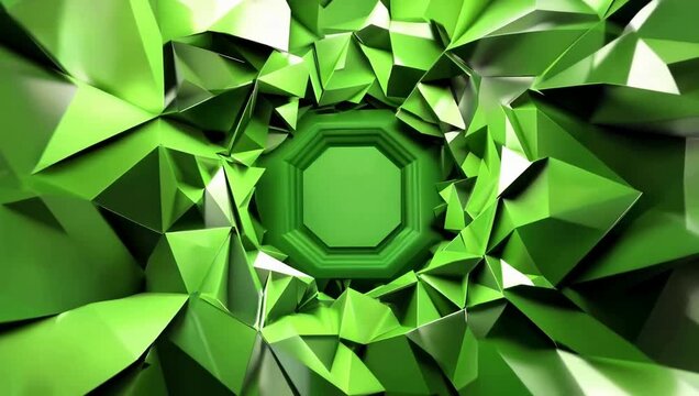 Green Geometric Tunnel Motion Background with Abstract Octagon Center