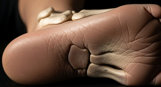Closeup of cracked dry heel skin.