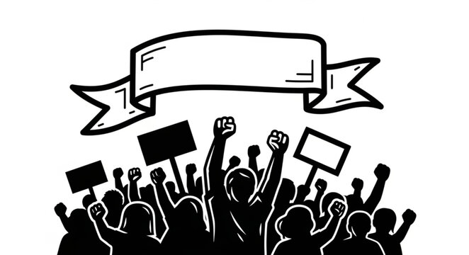 Protest Crowd with Speech Bubble Symbolizing Free Speech
