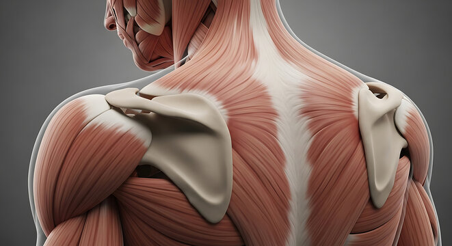 Human body muscle anatomy back view.