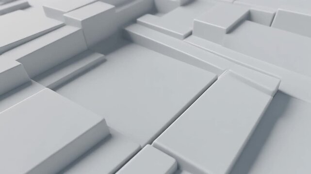 Abstract 3D white porcelain geometric blocks and steps moving in a slow rhythmic pattern