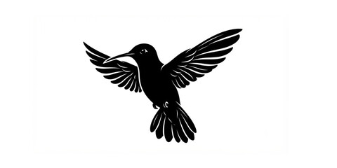 Fototapeta premium Flying Hummingbird Black Silhouette Vector