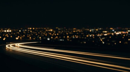 Fototapeta premium Light trails from traffic on a highway at night near a city.
