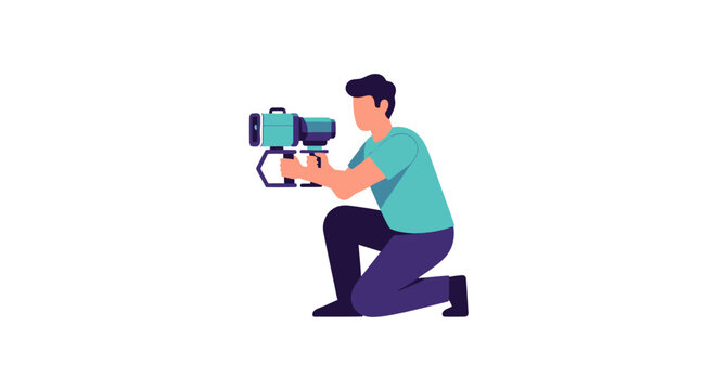 Professional cameraman filming video with a movie camera.