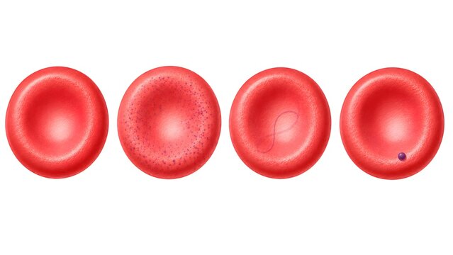 Normal Red Blood Cell Basophilic Stippling Cabot Ring and Howell Jolly Body Realistic Medical Hematology Illustration Isolated on White