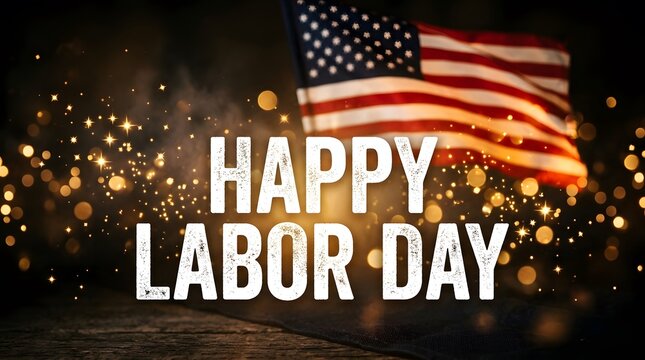 Happy labor day celebration with american flag and sparkling lights